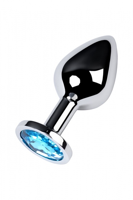 Серебристая конусовидная анальная пробка с голубым кристаллом - 8 см. - ToyFa - купить с доставкой в Оренбурге