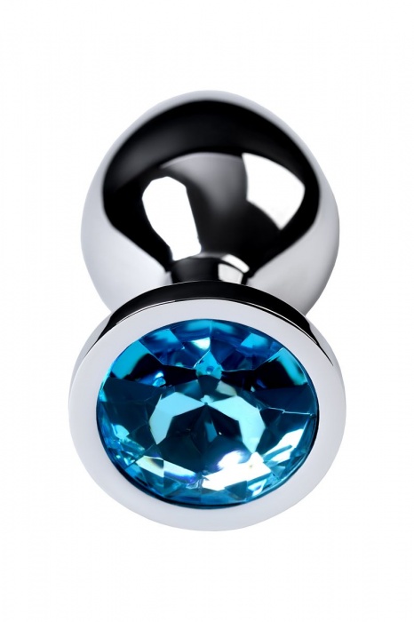 Серебристая конусовидная анальная пробка с голубым кристаллом - 8 см. - ToyFa - купить с доставкой в Оренбурге