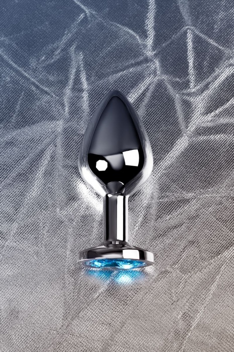 Серебристая конусовидная анальная пробка с голубым кристаллом - 8 см. - ToyFa - купить с доставкой в Оренбурге