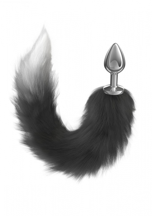 Серебристая анальная пробка с черным хвостом Starlit - Lola Games - купить с доставкой в Оренбурге