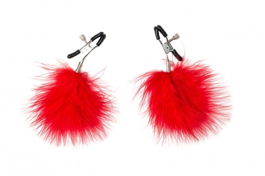 Зажимы на соски с красным пухом Euphoric - Lola Games - купить с доставкой в Оренбурге