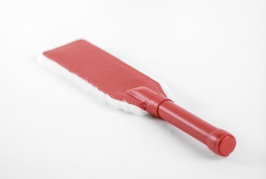 Красно-белая двустороння шлепалка из натуральной кожи и меха - 35 см. - БДСМ Арсенал - купить с доставкой в Оренбурге