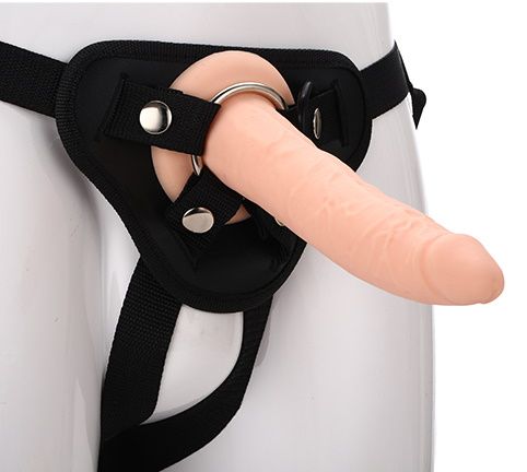 Телесный страпон на черных трусиках STRAP ON REAL DILDO - 20 см. - Dream Toys - купить с доставкой в Оренбурге