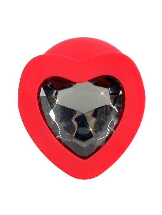 Красная силиконовая анальная пробка с черным стразом-сердечком - 9,3 см. - Orion - купить с доставкой в Оренбурге
