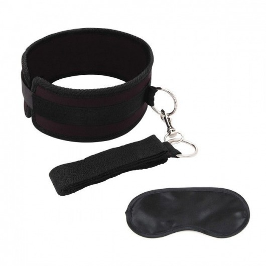 Черный ошейник с длинным поводком Collar and Leash Set - Lux Fetish - купить с доставкой в Оренбурге