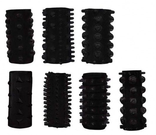 Набор из 7 черных насадок PENIS SLEEVES SET - Dream Toys - в Оренбурге купить с доставкой