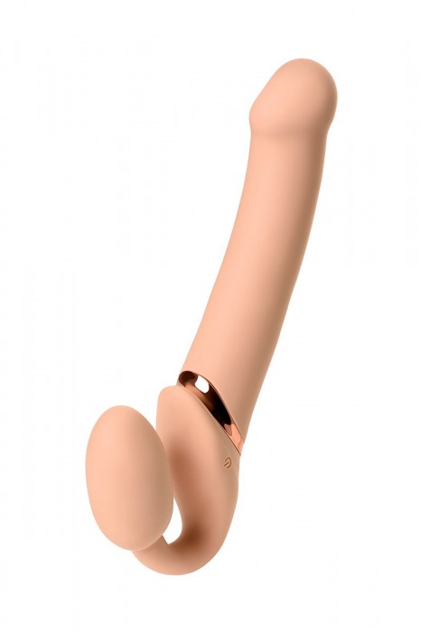 Телесный безремневой вибрострапон Vibrating Bendable Strap-On L - Strap-on-me - купить с доставкой в Оренбурге