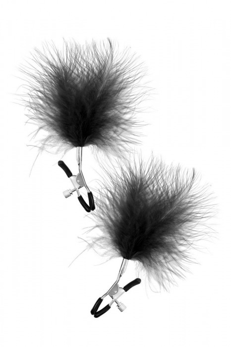 Зажимы на соски с черными пуховыми кисточками Sweet Caress Feather Nipple Clumps - Sweet Caress - купить с доставкой в Оренбурге