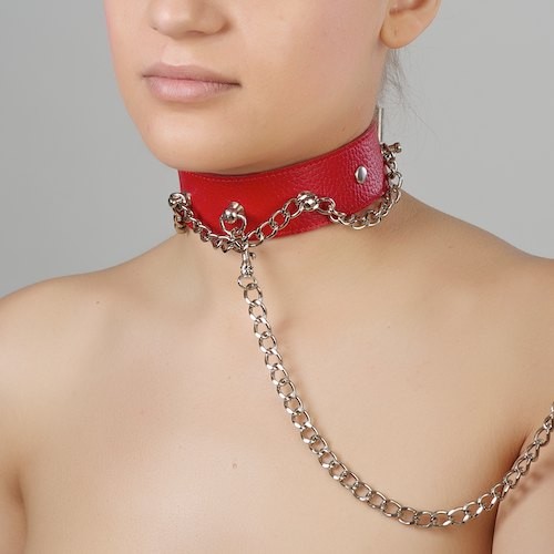 Красный ошейник из натуральной кожи - Sitabella - купить с доставкой в Оренбурге