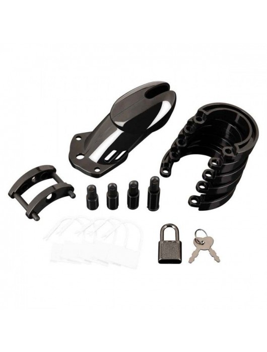 Черная акриловая клетка целомудрия для члена с замком - BlueLine - купить с доставкой в Оренбурге