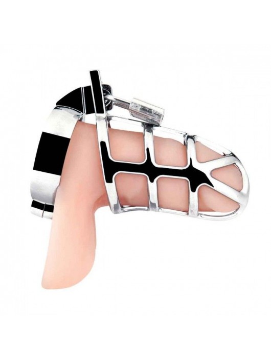 Серебристая металлическая клетка для члена с замком Enslave Cock Cage - BlueLine - купить с доставкой в Оренбурге