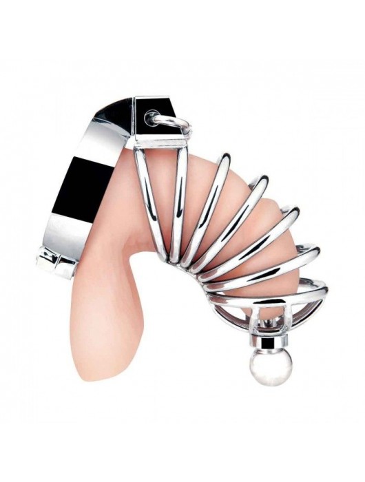 Серебристая клетка для члена Urethral Play Cage - BlueLine - купить с доставкой в Оренбурге