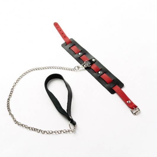Черный ошейник с красным ремешком и поводком - Crazy Handmade - купить с доставкой в Оренбурге