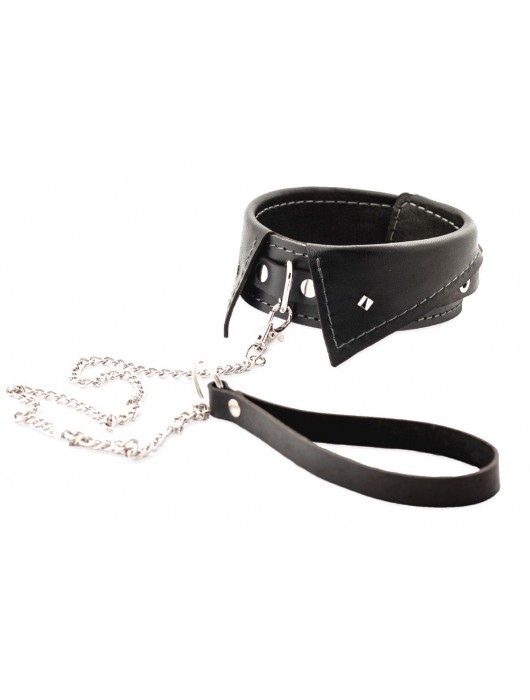 Черный ошейник-воротничок с металлическим поводком - Crazy Handmade - купить с доставкой в Оренбурге
