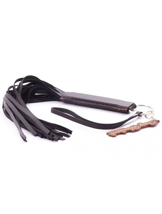 Черная кожаная плеть с удобной ручкой - 50 см. - Crazy Handmade - купить с доставкой в Оренбурге