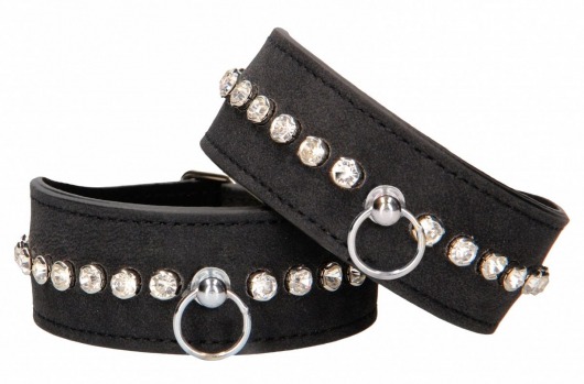 Черные наручники Diamond Studded Wrist Cuffs - Shots Media BV - купить с доставкой в Оренбурге