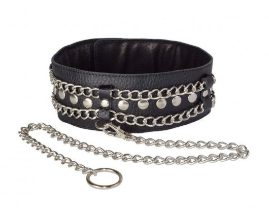 Чёрный ошейник с цепочками и поводком - Sitabella - купить с доставкой в Оренбурге