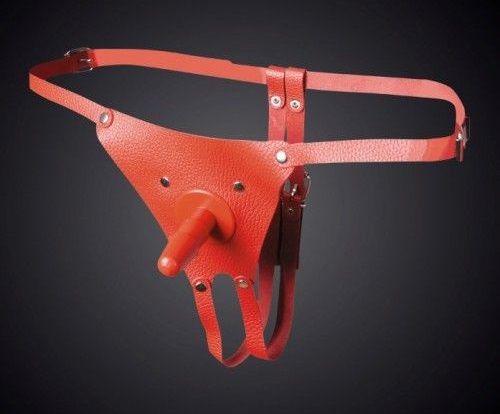 Красные кожаные универсальные трусики со штырьком для насадок - Sitabella - купить с доставкой в Оренбурге