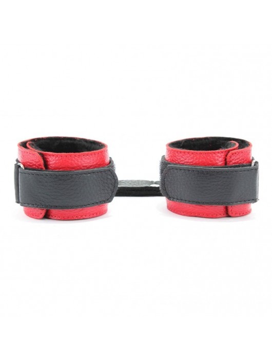 Красно-чёрные кожаные наручники с меховым подкладом - БДСМ Арсенал - купить с доставкой в Оренбурге