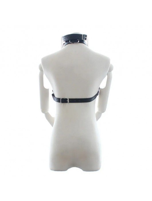 Черная портупея на грудь с кляпом и зажимами для сосков - Notabu - купить с доставкой в Оренбурге