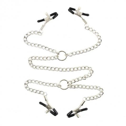 Серебристые зажимы для сосков и половых губ на тонкой цепочке - Notabu - купить с доставкой в Оренбурге