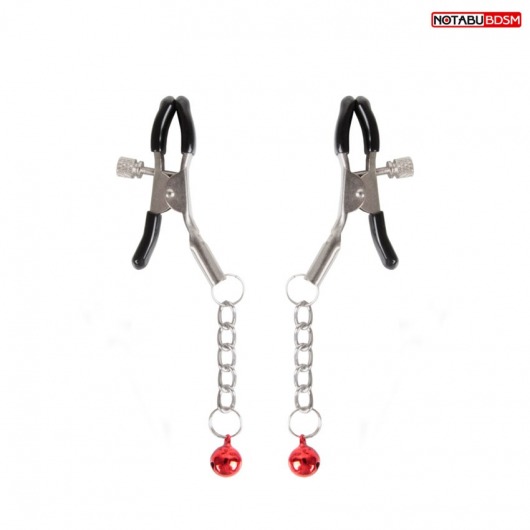Серебристые зажимы на соски с шариками на цепочках - Notabu - купить с доставкой в Оренбурге