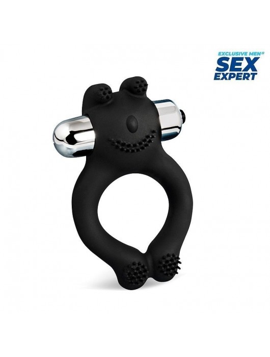 Черное силиконовое эрекционное виброкольцо Sex Expert - Sex Expert - в Оренбурге купить с доставкой