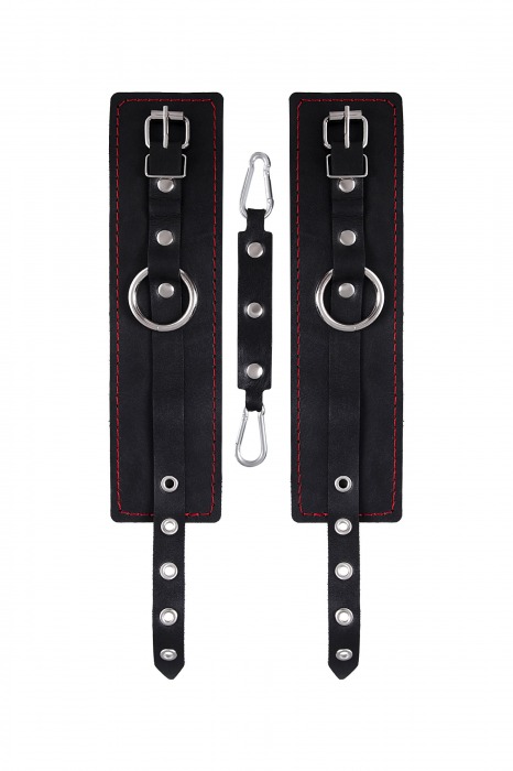 Черные кожаные однослойные оковы с контрастной строчкой - Pecado - купить с доставкой в Оренбурге