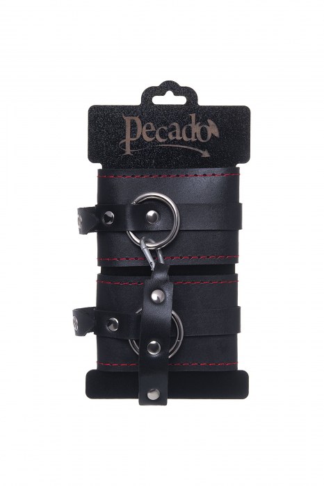 Черные кожаные однослойные оковы с контрастной строчкой - Pecado - купить с доставкой в Оренбурге
