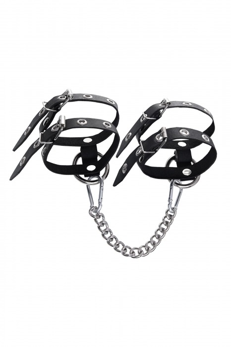 Черные однослойные кожаные оковы из двух ремешков - Pecado - купить с доставкой в Оренбурге