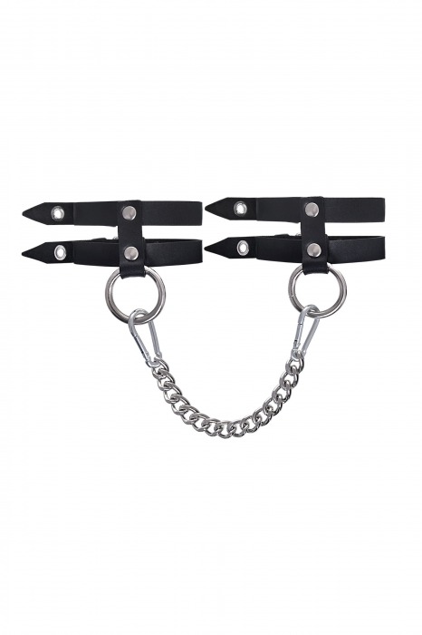Черные однослойные кожаные оковы из двух ремешков - Pecado - купить с доставкой в Оренбурге
