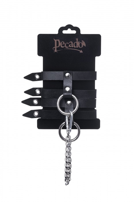 Черные однослойные кожаные оковы из двух ремешков - Pecado - купить с доставкой в Оренбурге