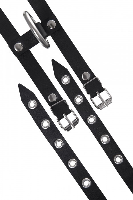 Черные однослойные кожаные оковы из двух ремешков - Pecado - купить с доставкой в Оренбурге