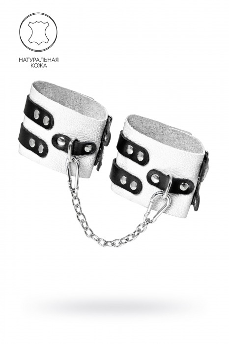 Бело-черные оковы с двумя ремешками и люверсами - Pecado - купить с доставкой в Оренбурге