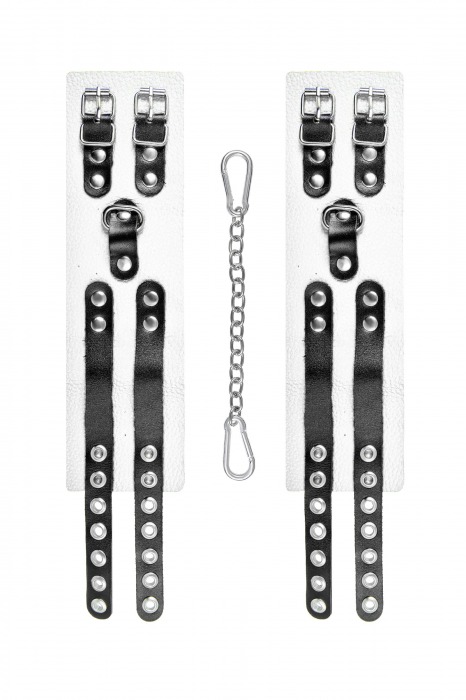 Бело-черные оковы с двумя ремешками и люверсами - Pecado - купить с доставкой в Оренбурге