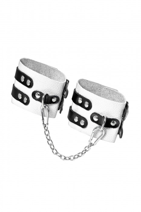 Бело-черные оковы с двумя ремешками и люверсами - Pecado - купить с доставкой в Оренбурге