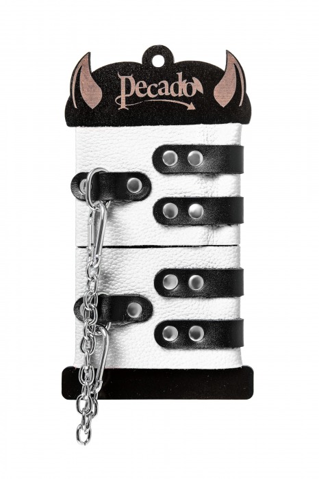 Бело-черные оковы с двумя ремешками и люверсами - Pecado - купить с доставкой в Оренбурге