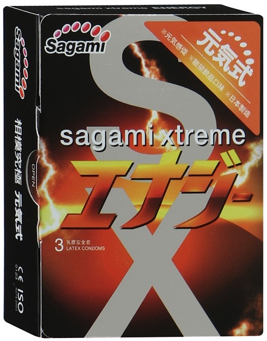 Презервативы Sagami Xtreme ENERGY с ароматом энергетика - 3 шт. - Sagami - купить с доставкой в Оренбурге