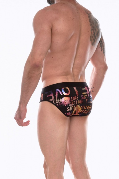 Черные трусы-брифы с блестящим принтом в виде надписей и губ - Don Moris купить с доставкой