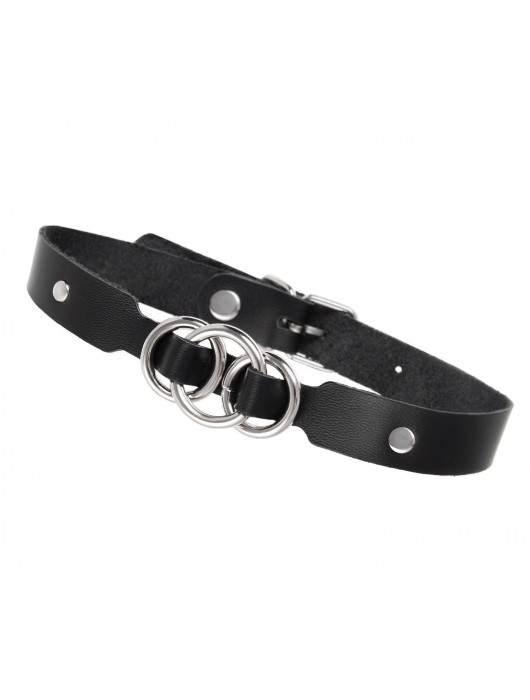 Черный кожаный ошейник со связанными кольцами - Pecado - купить с доставкой в Оренбурге