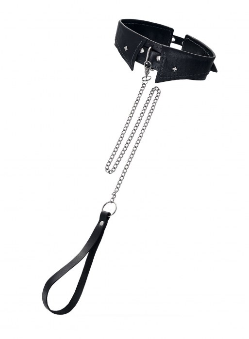 Черный кожаный ошейник-воротник с поводком - Pecado - купить с доставкой в Оренбурге