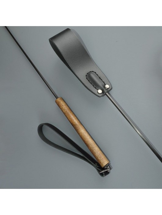 Черный кожаный стек с деревянной рукоятью - 69 см. - Sitabella - купить с доставкой в Оренбурге