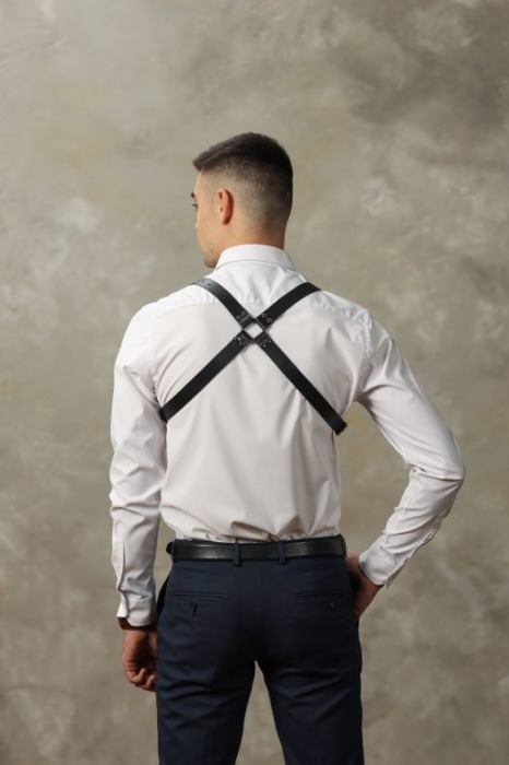 Черная мужская кожаная портупея №4 - БДСМ Арсенал - купить с доставкой в Оренбурге