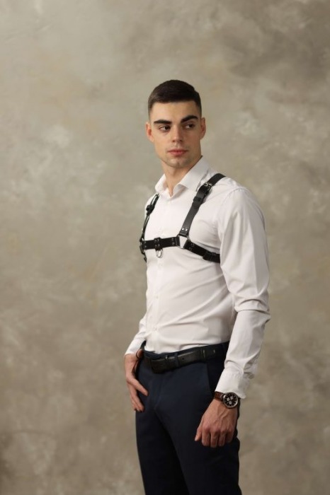 Черная мужская кожаная портупея №4 - БДСМ Арсенал - купить с доставкой в Оренбурге