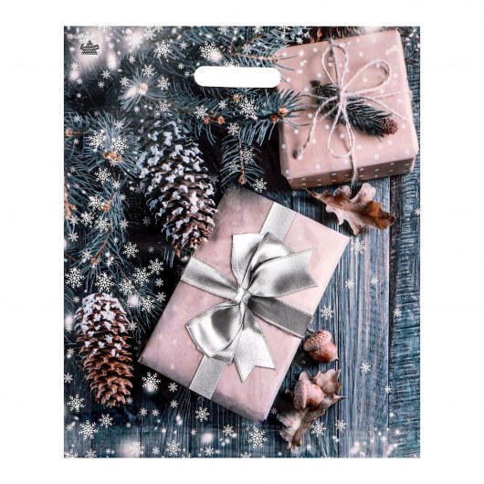 Новогодний пакет с принтом в виде подарков и вырубной ручкой (45х38 см) - Сима-Ленд - купить с доставкой в Оренбурге