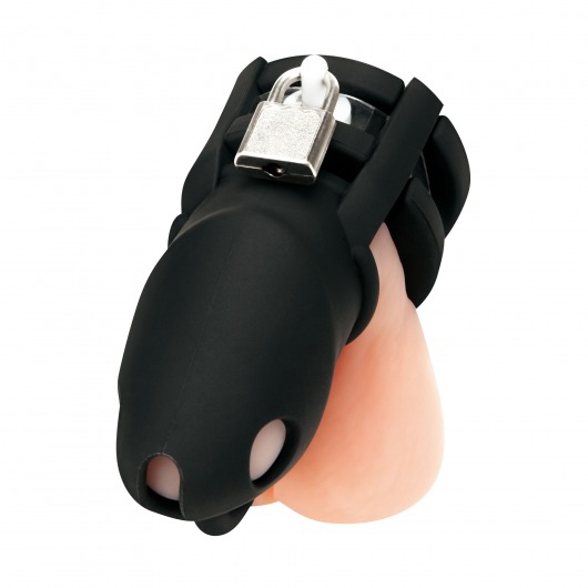 Черная клетка для пениса Silicone Small 2 in Cock Cage With Ball Divider - BlueLine - купить с доставкой в Оренбурге