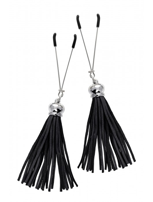 Зажимы на соски «Вилки» с черными кисточками из замши - Pecado - купить с доставкой в Оренбурге