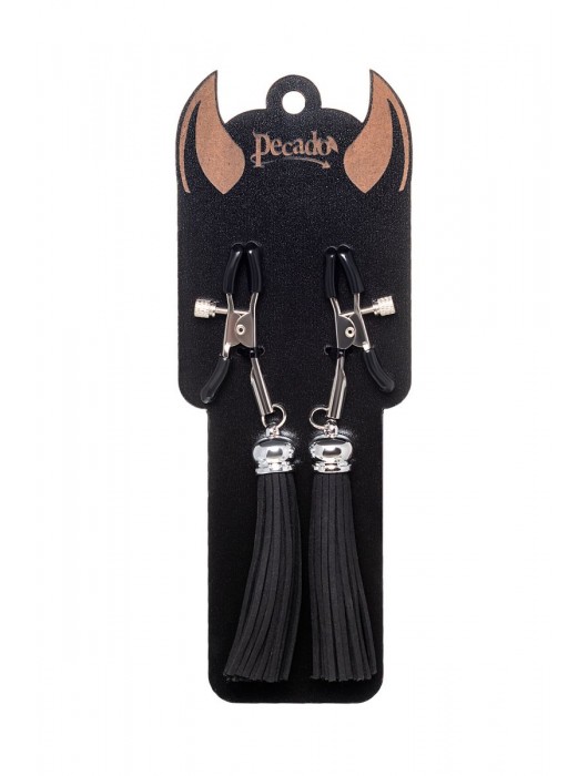 Зажимы на соски «Прищепки» с черными кисточками из замши - Pecado - купить с доставкой в Оренбурге