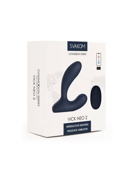 Темно-синий вибромассажер простаты Vick Neo 2 c функцией нагрева и пультом ДУ - Svakom - в Оренбурге купить с доставкой