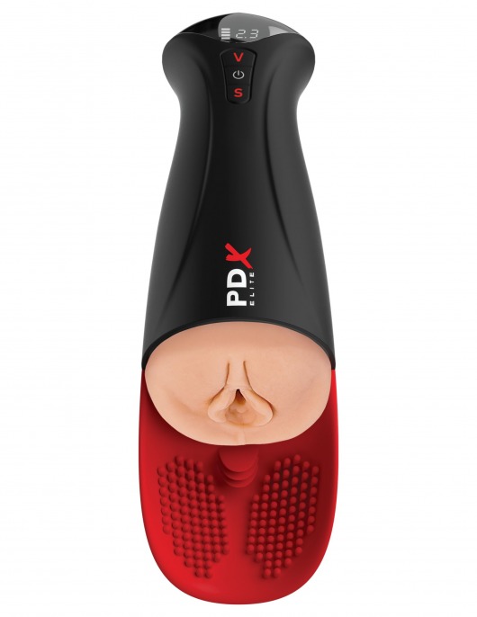 Телесный мастурбатор-вагина в черной колбе с вибрацией Fuck-O-Matic Pro XL - Pipedream - в Оренбурге купить с доставкой
